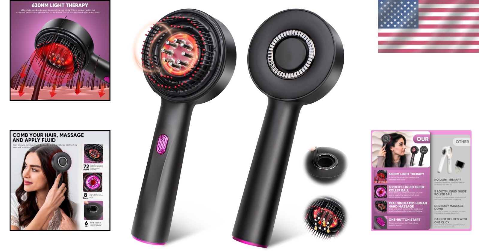 Electric Hair Growth Massager with Liquid Dispensing Tips and Comfortable Handle