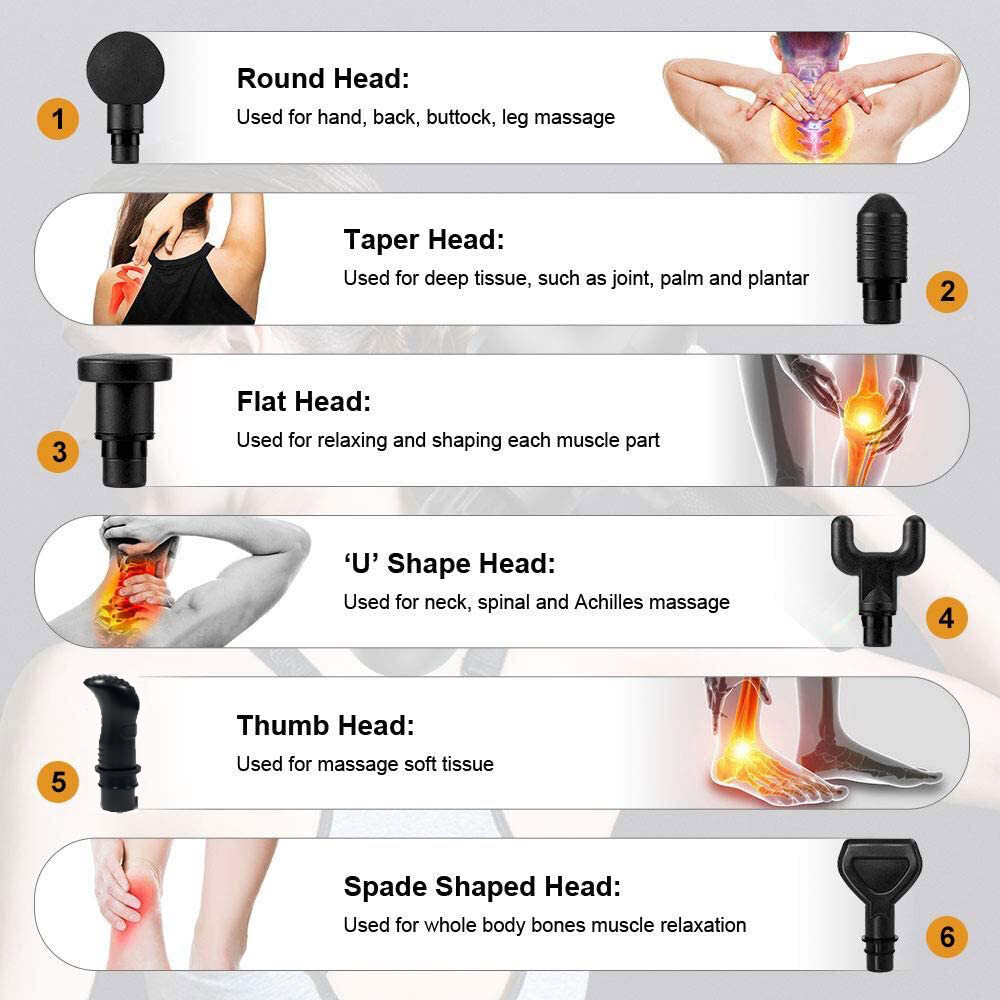 Percussion Massage Gun | Muscle Relaxing Body Massager | 6 Heads | 30 Speed