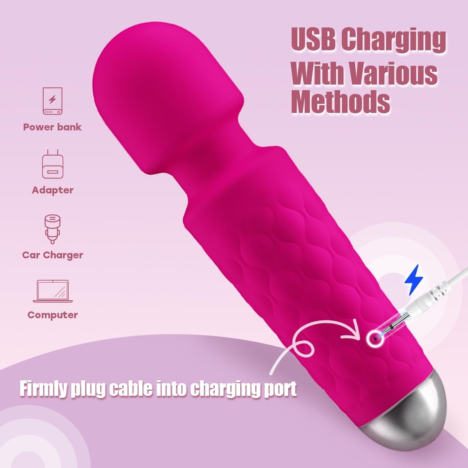 Silicone Portable Back Massager – 8 Speed Modes in Elegant Rose Pink