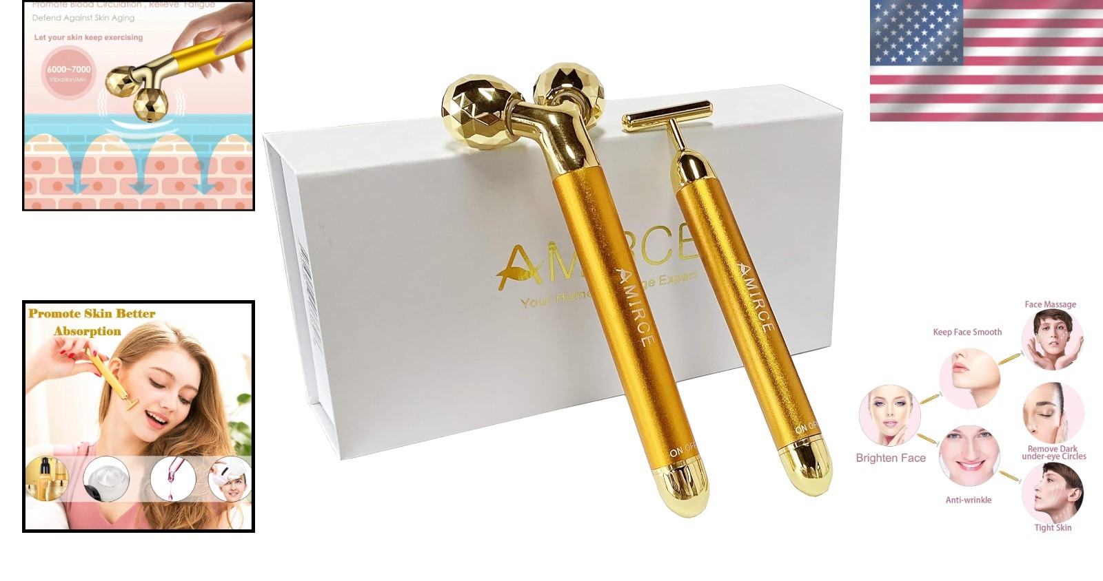 2-in-1 Waterproof Electric Facial Roller & T-Shape Massager for All Skin Types