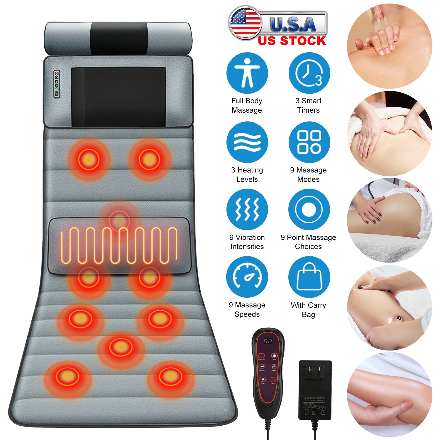 Full Body Massage Pad w/ Heat Function &Vibrating Motors, Neck Massager
