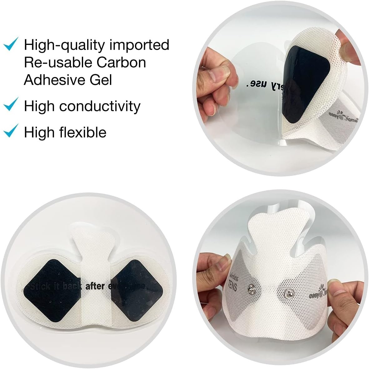 High-Conductivity TENS Electrode Pads, 6.5″x3″, Reusable Carbon Gel Comfort