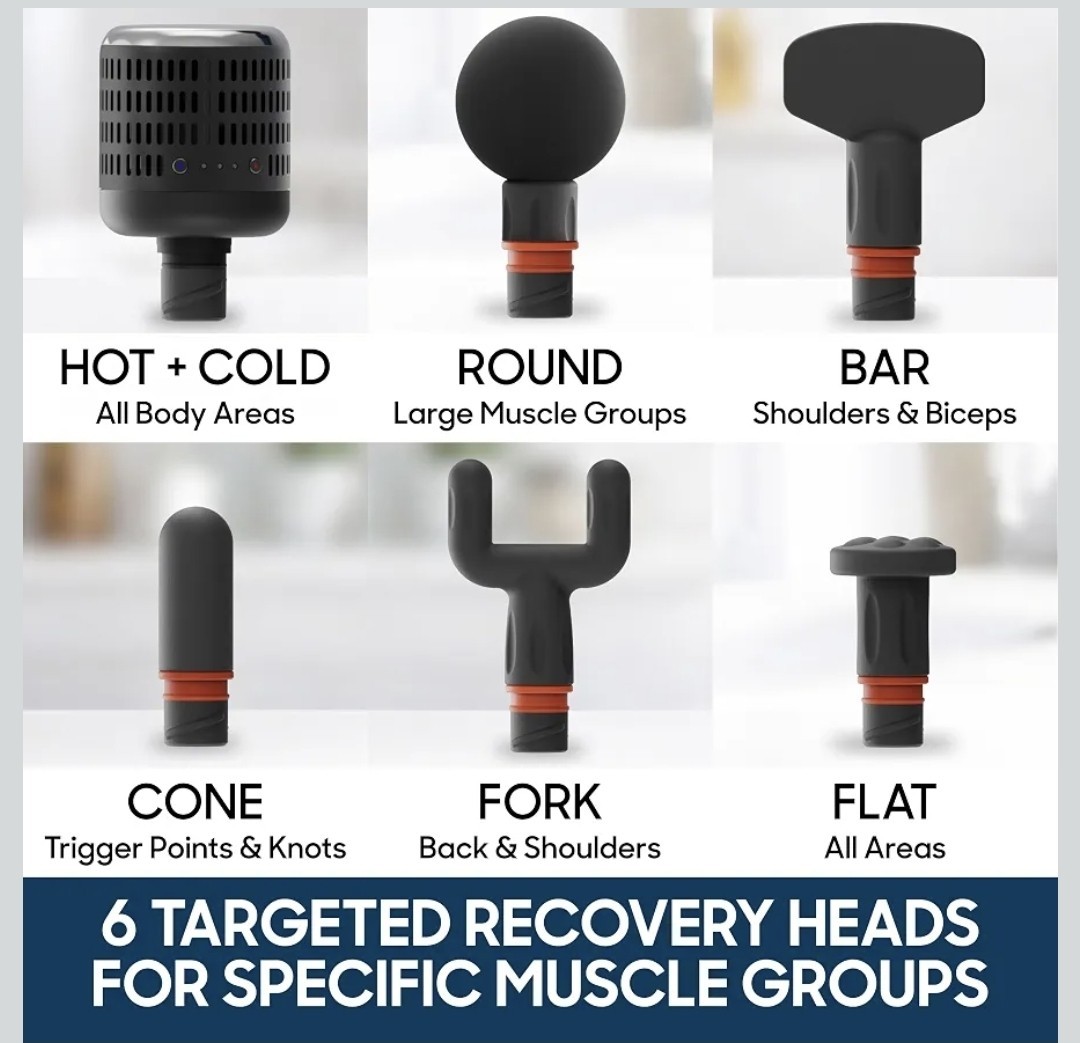 Sharper Image PowerBoost Versa Massage Gun Hot/Cold Cordless USB-C 6 Heads Case