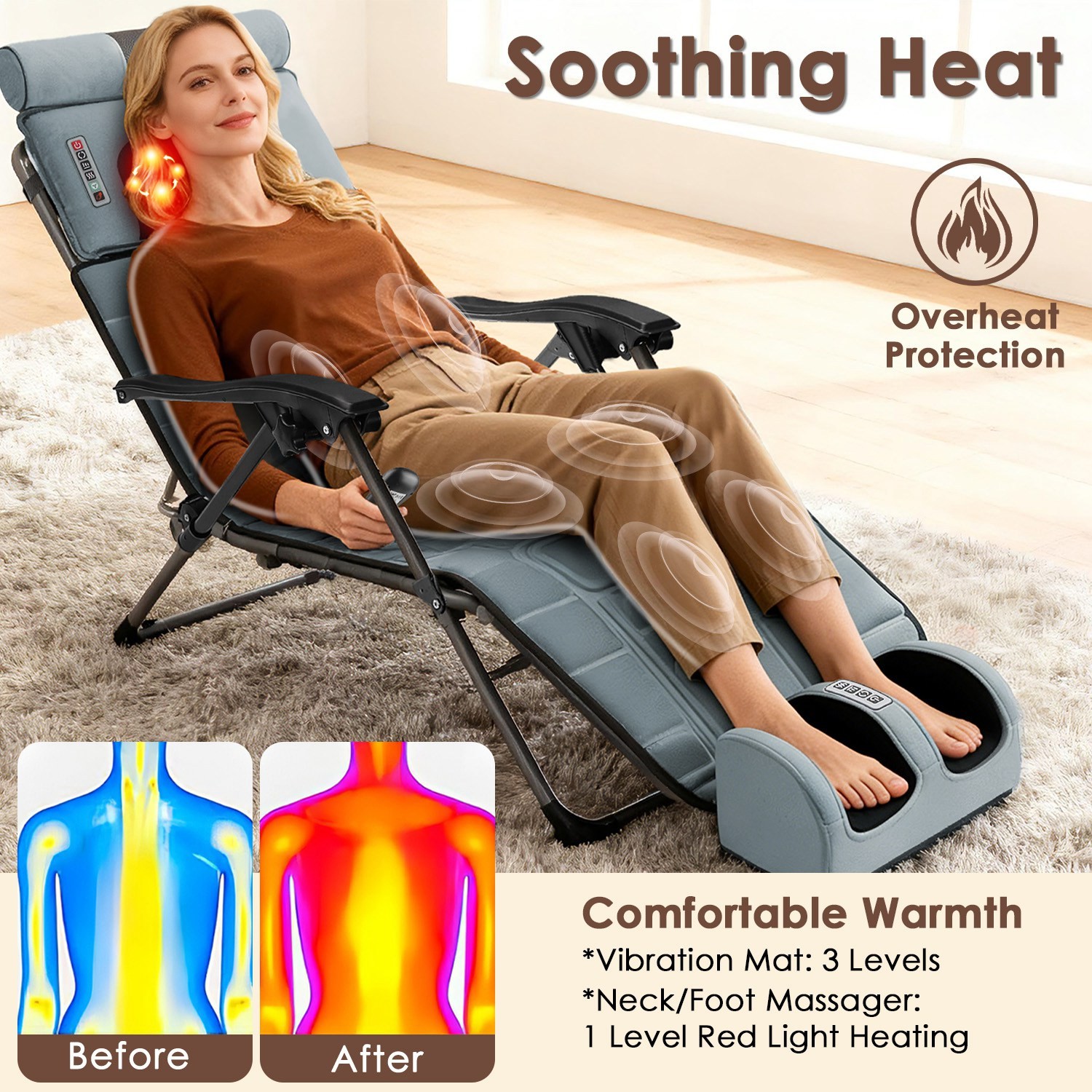 Full Body Massage Mat Flannel Electric Heated Chair Pad Back Neck Massager Pad