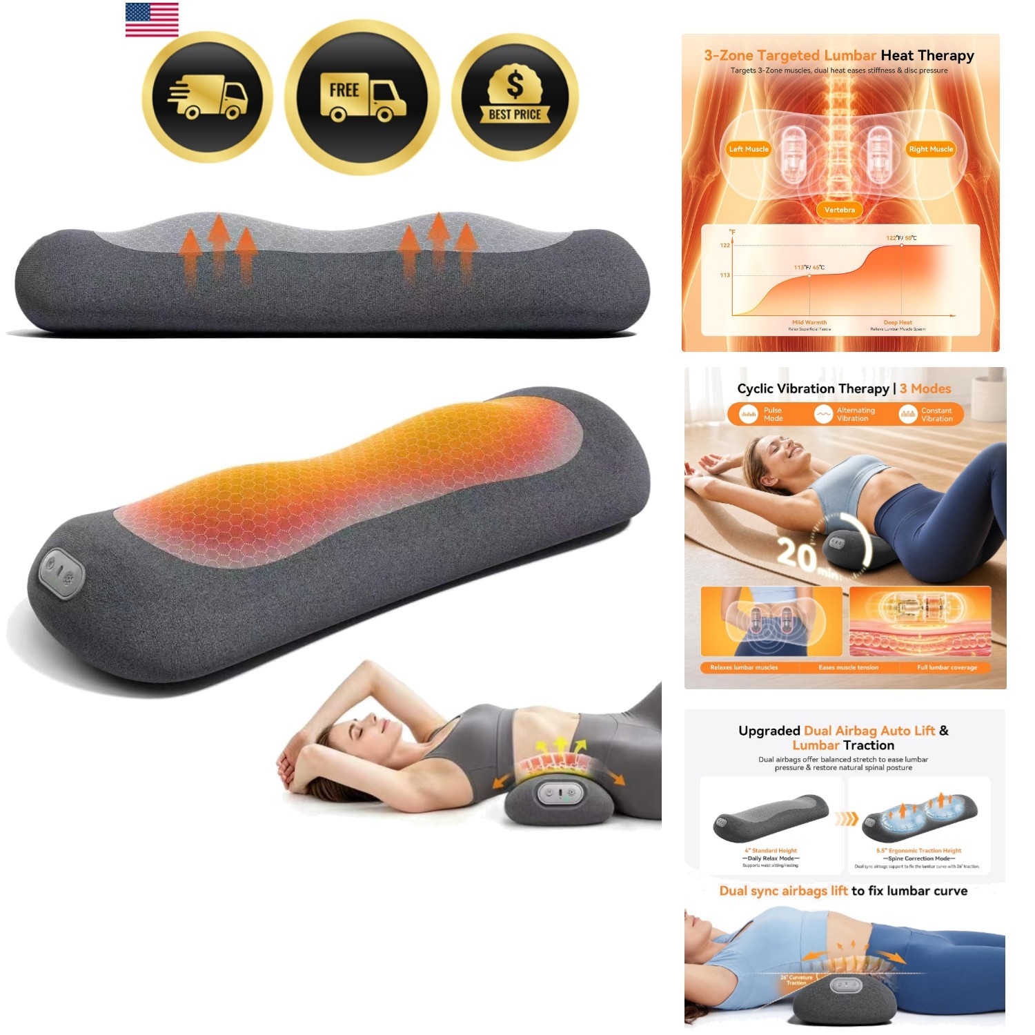 2026 Upgraded Cordless Triple Fusion Back Massager, Lumbar Support Pillow wit…
