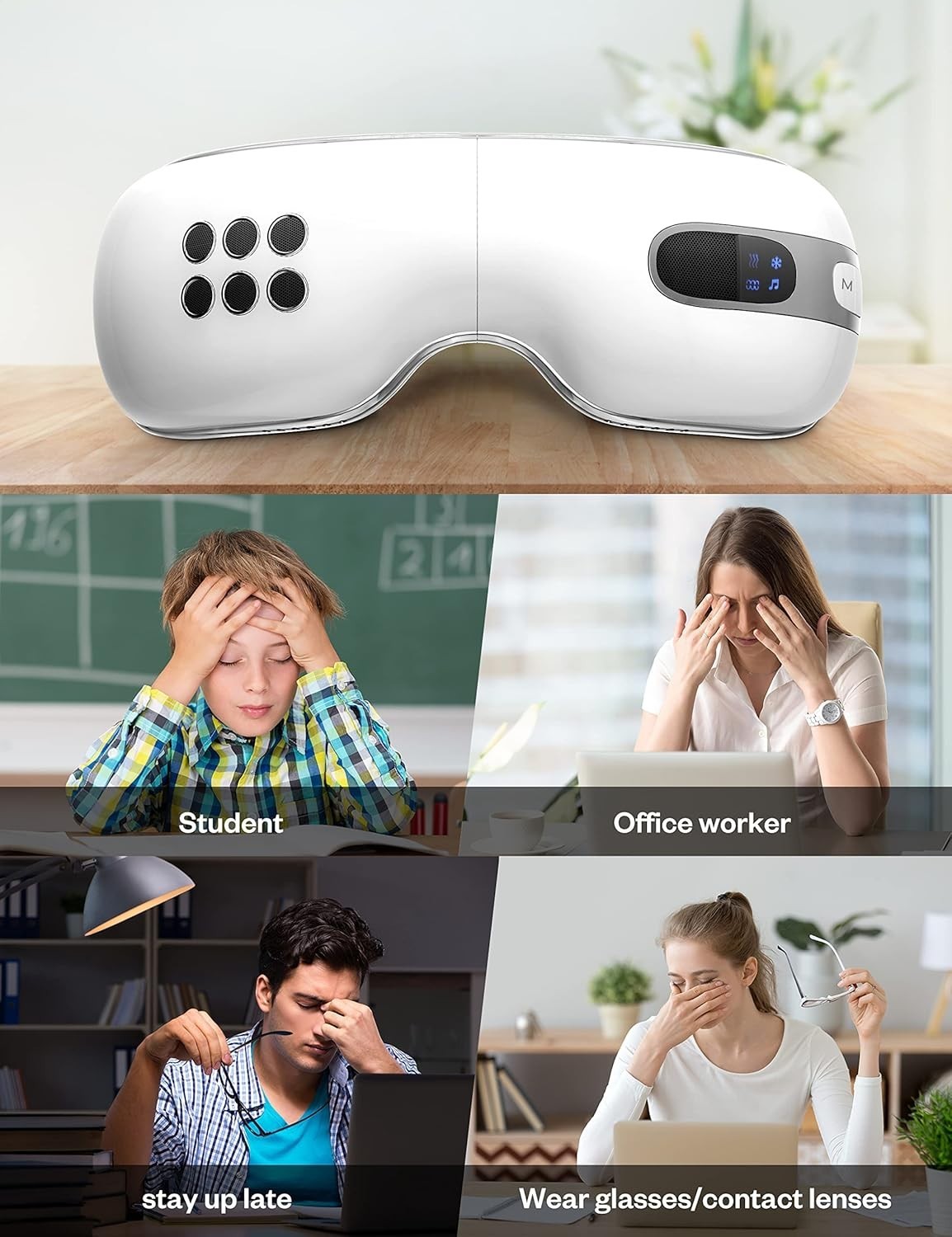 Eye Massager with Heat and Cooling for Migraine with Air Compression & Bluetooth