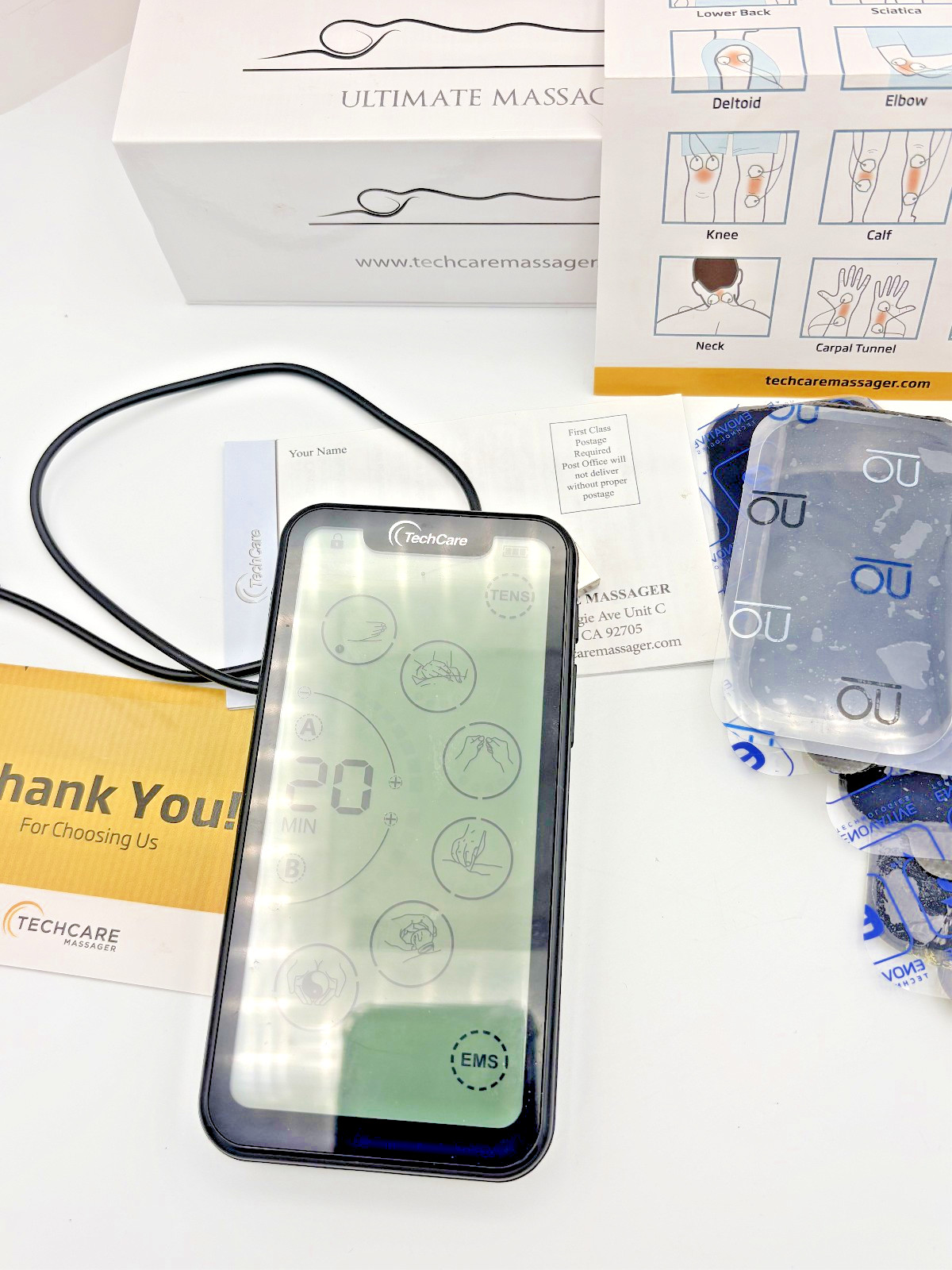 TechCare Touch X TENS EMS Unit Pain Relief Muscle Stimulator W/Pads Case charger
