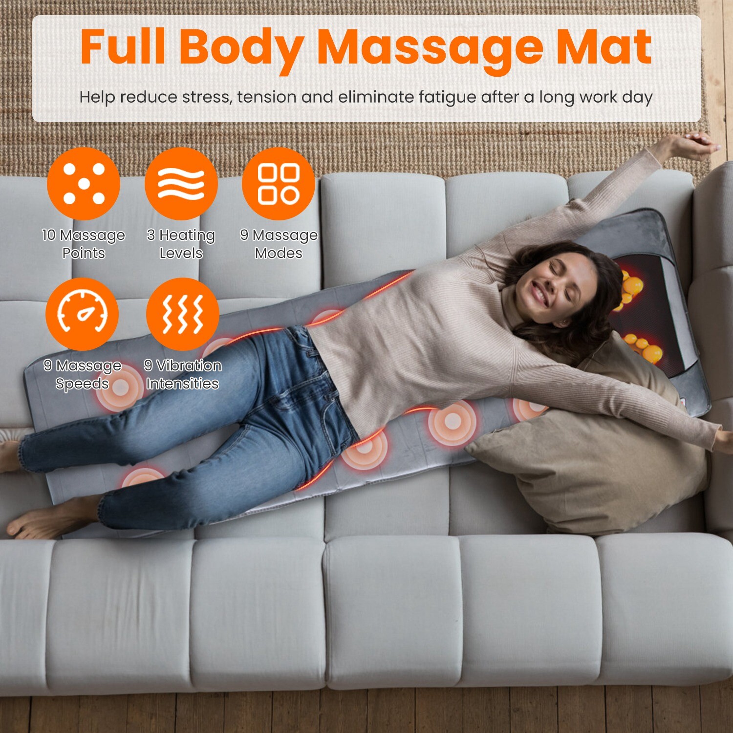 9 Massage Modes Full Body Massage Mat with Heat Vibration Neck Back Massage Pad