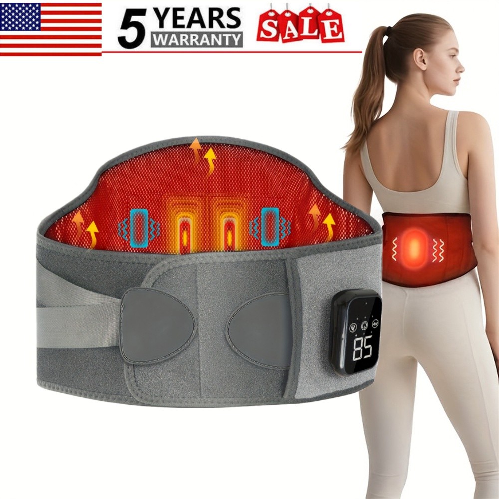 Grey Massage Belt Electric Infrared Heated Back Support Waist Vibration Massager
