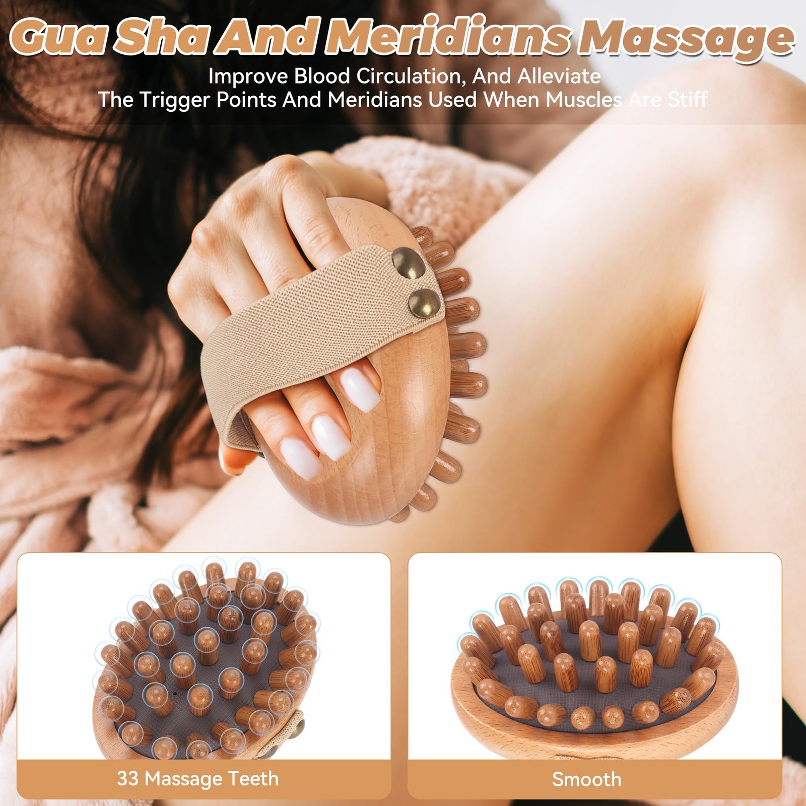 DEBETOOL Wood Therapy Massage Tools – 2-Pack Wooden Meridian Brown