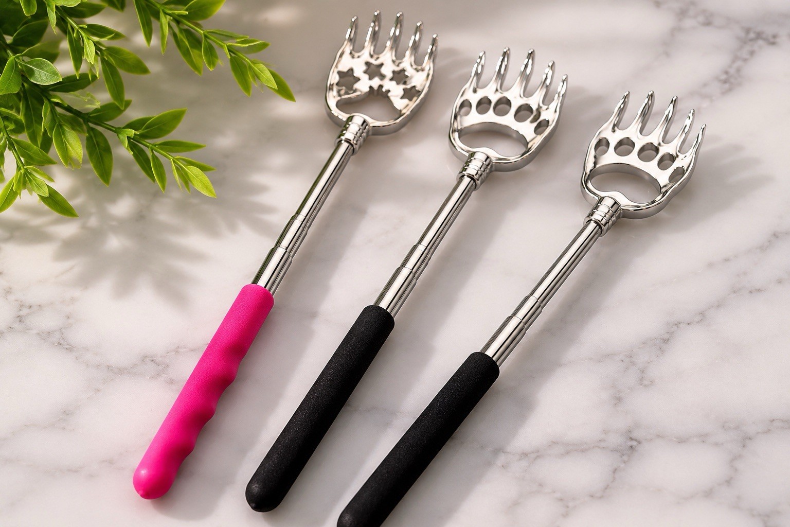 Stainless Steel Telescopic Back Scratcher 3pc Set Comfort Grip Pink/Black