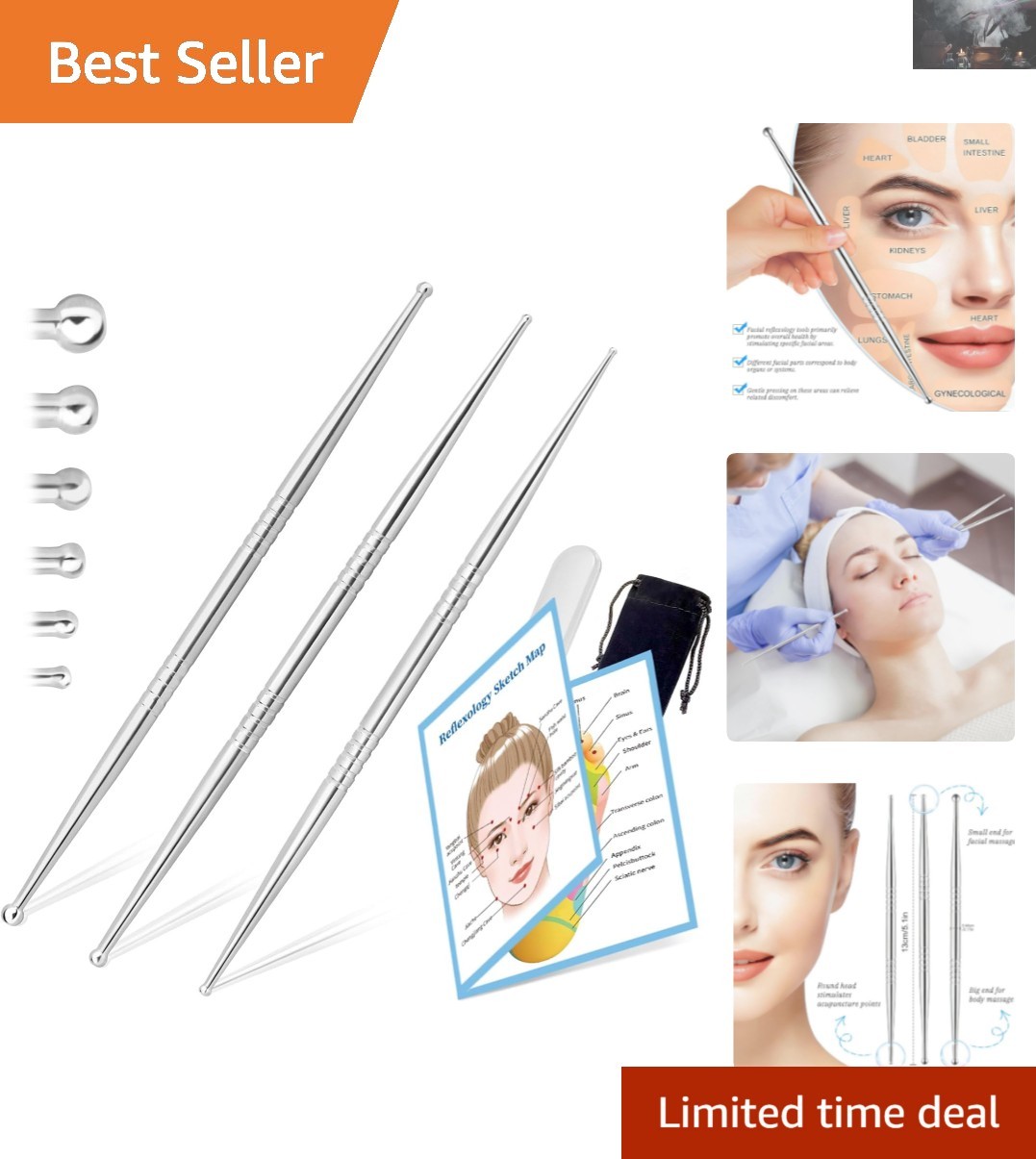 Elegant Facial Reflexology Massage Wand – 6 Heads for Stress Relief & Relaxation