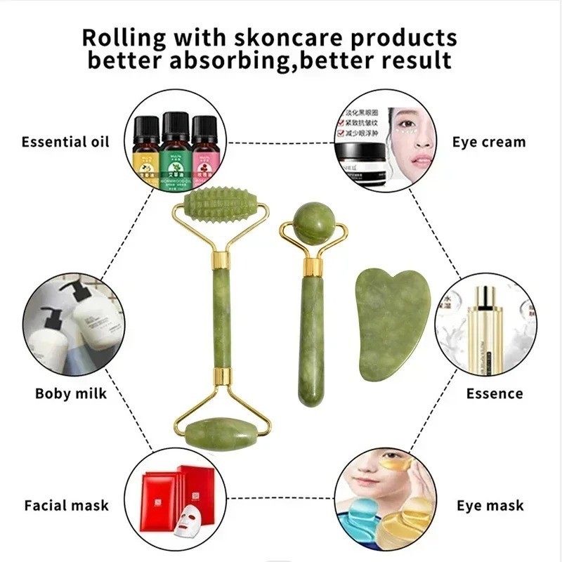Natural Jade Roller Face Gua Sha Natural Stone Body Neck Massager Acupoint Eye C