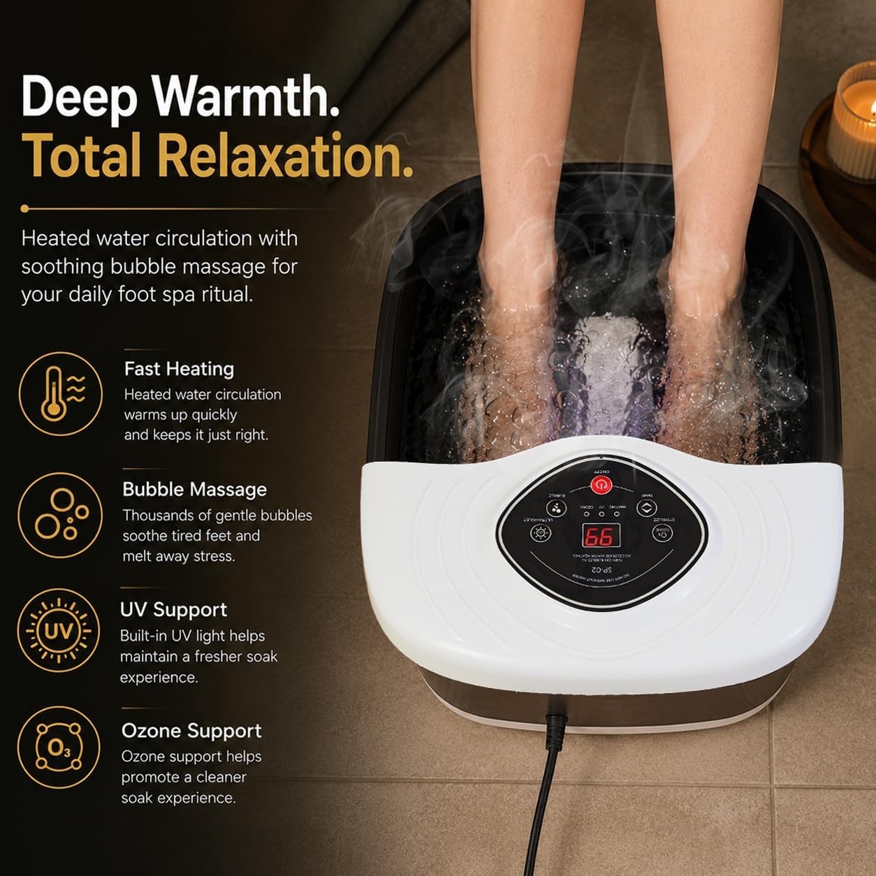 Foot Spa Bath Massager with Heat UV Ozone Bubbles Shiatsu Rollers Temperature Co