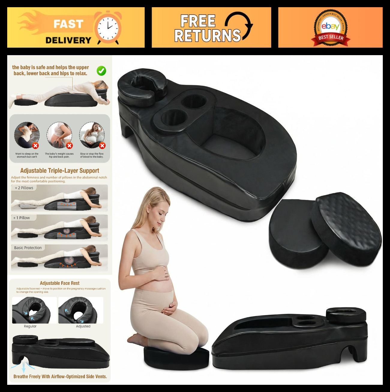 Pregnancy Massage Cushion & Headrest – Lower Back Pain Relief, Prenatal Bolster,