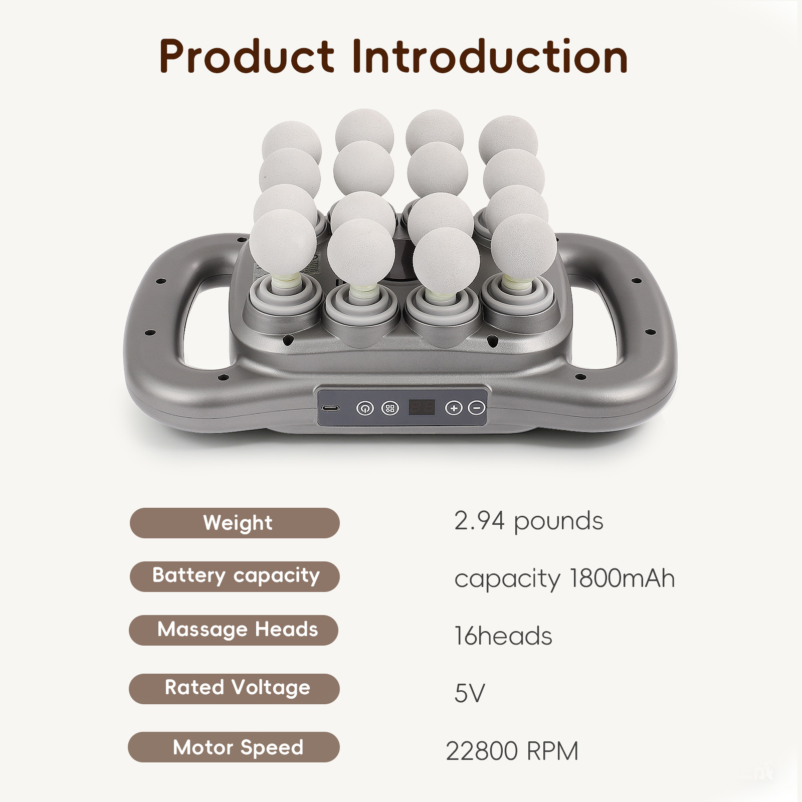 16 Head Massage Gun Deep Tissue Percussion Massager 9 Modes 9 Intensity Levels