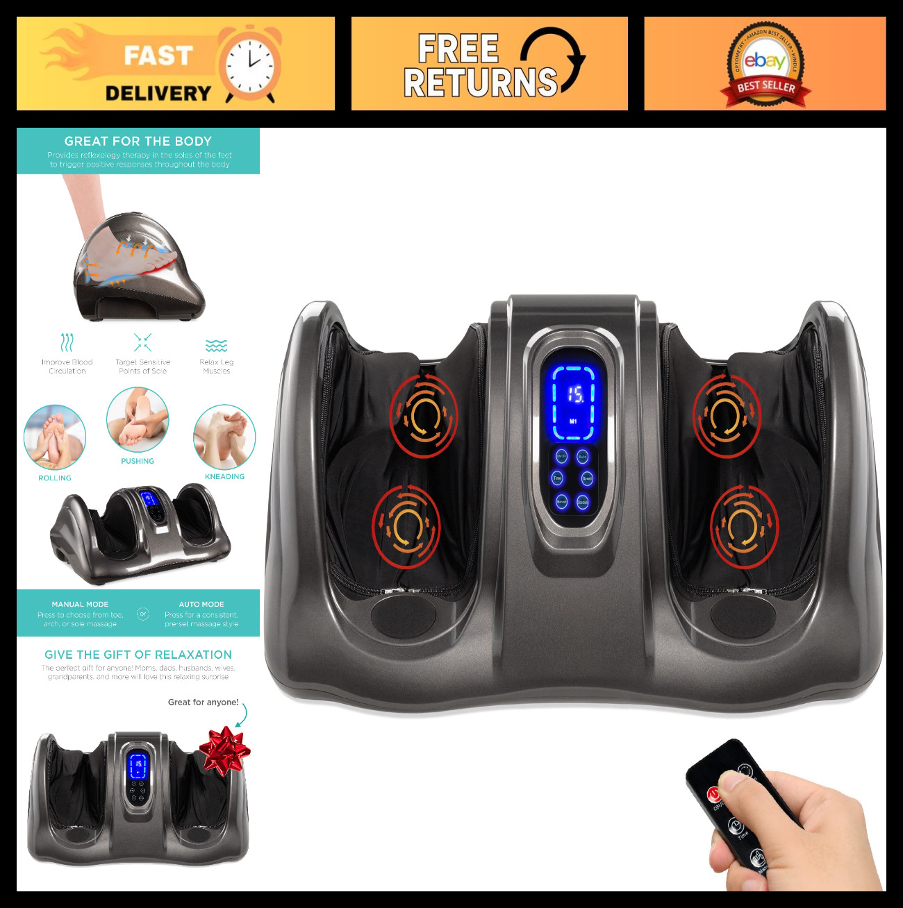 Shiatsu Foot Massager for Pain Relief, Plantar Fasciitis, Neuropathy, Remote Con