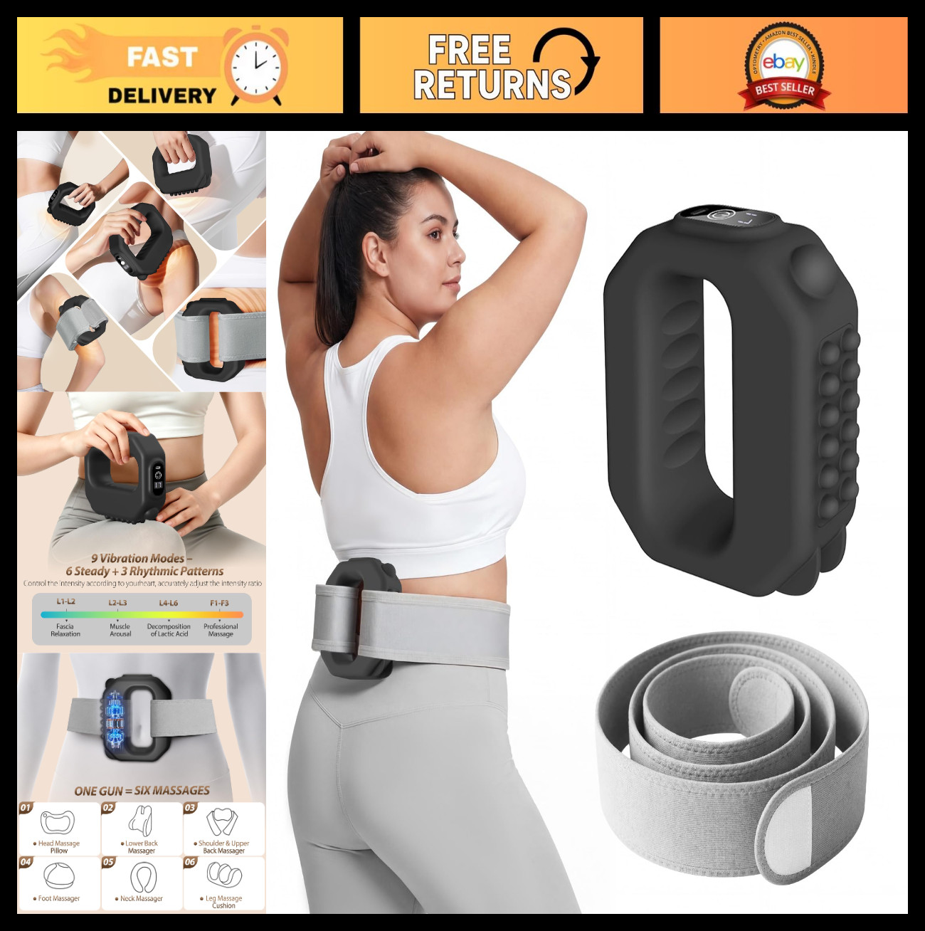Multifunctional Full-Body Electric Massager, Hands-Free Ergonomic Design, 3 Mode