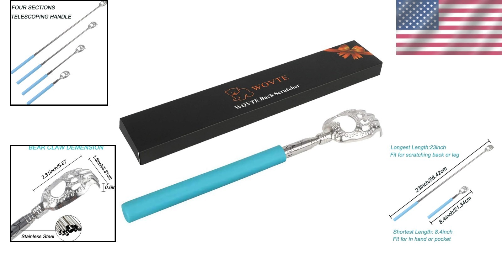 Stainless Steel Bear Claw Back Scratcher – Travel Friendly & Elegant