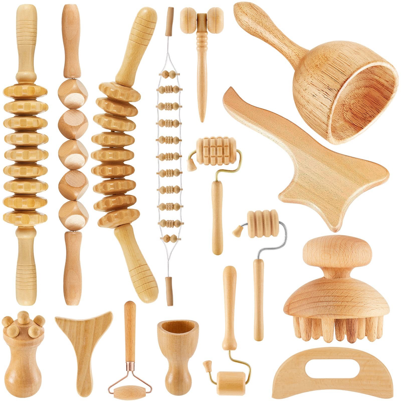 16-in-1 Wood Therapy Massage Tools Set for Body Sculpting & Lymphatic Drainage,