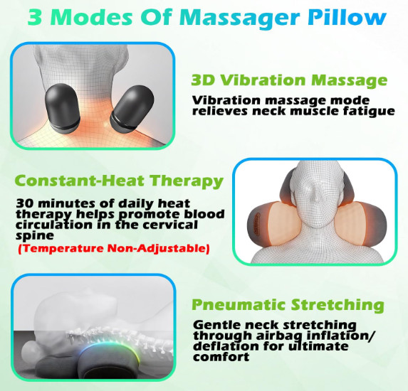 Neck Traction Massage Pillow with Heat – Cervical Support & Relaxation