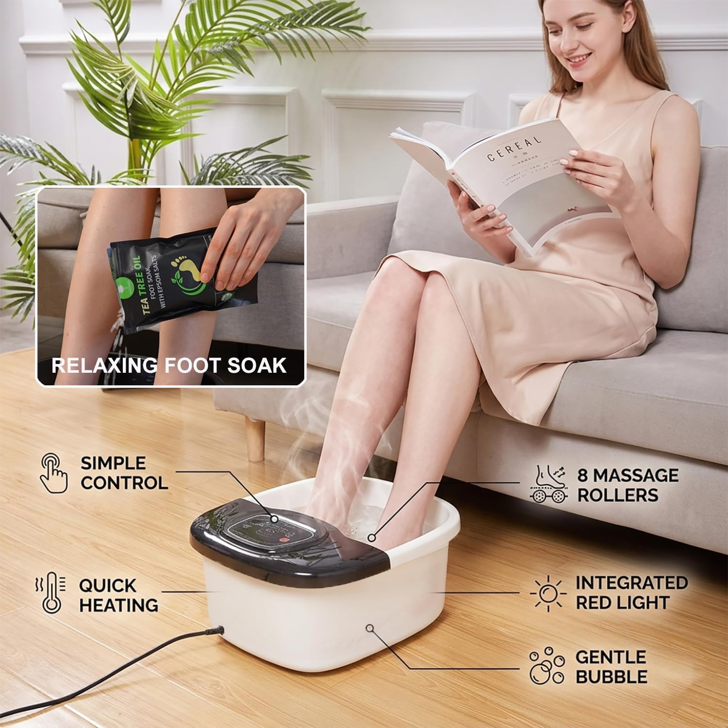 Foot Soaking Tub, Foot Spa Bath Massager with Heat, Epsom Salt,Bubbles, Vibratio