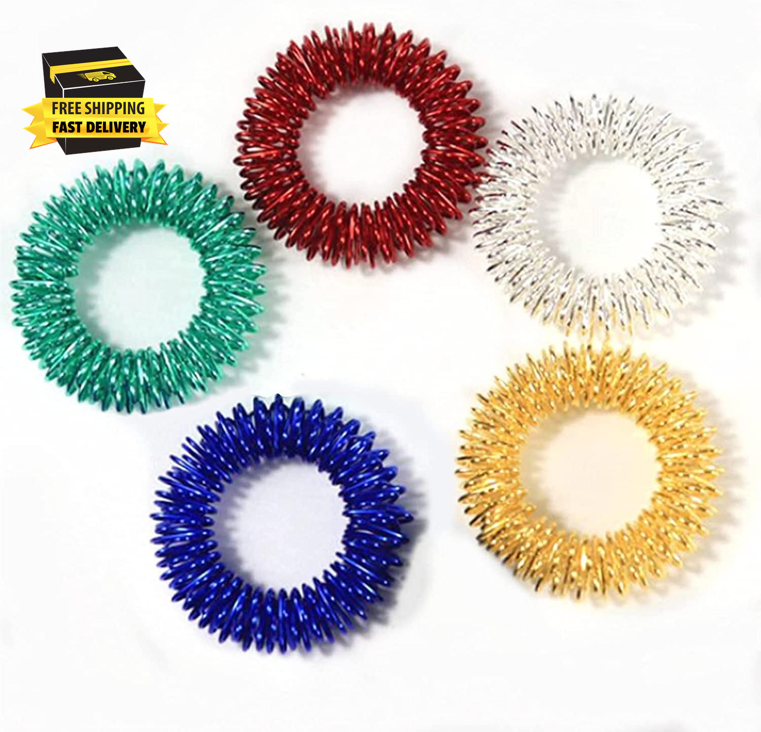 5Pcs Multicolor Finger Massage Rings Prickly Sensory Acupressure Ring, Color Pro