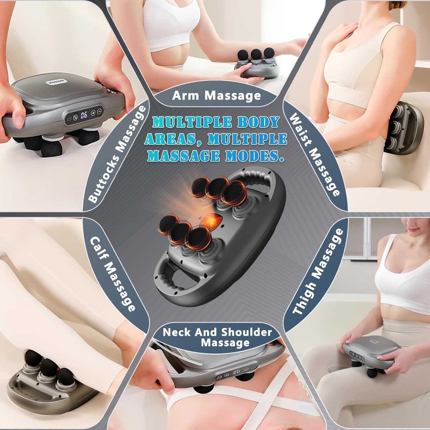 Massage Gun Deep Tissue Massager 6 Head 9 Modes 9 Speed Levels Muscle Relax NEW