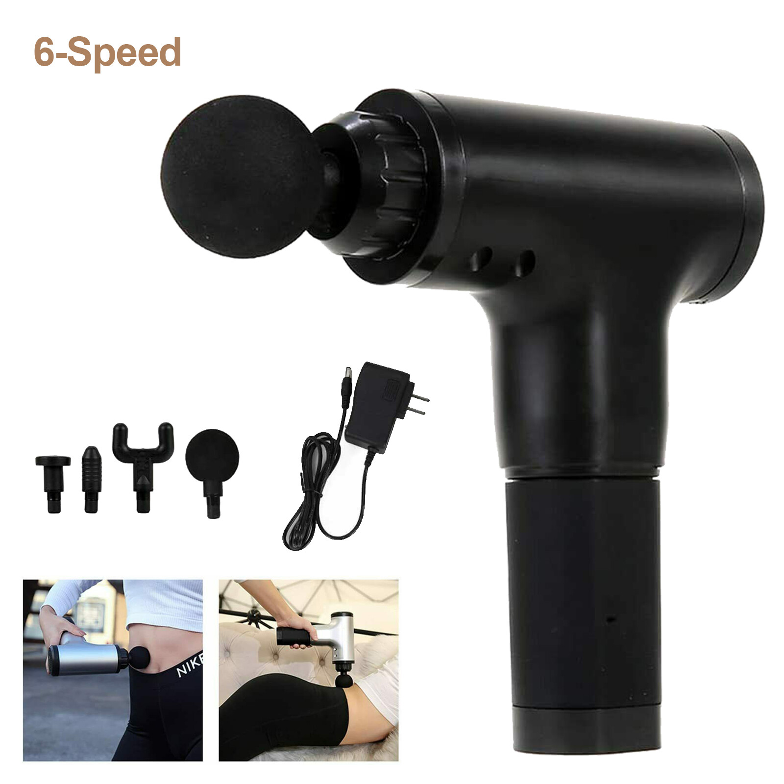 6 Speeds Massage Gun Deep Tissue Muscle Massager for Neck and Back Sport Black