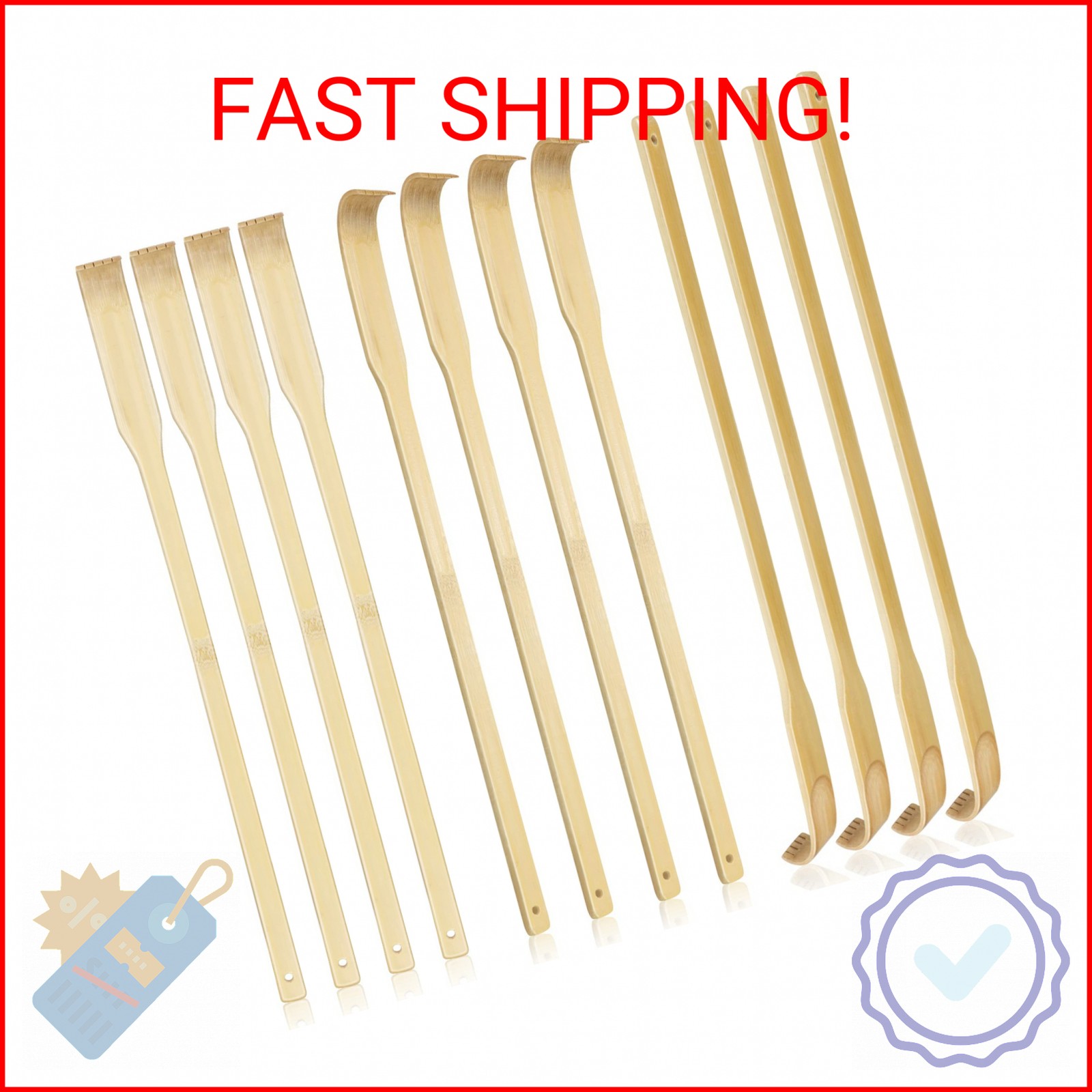 UPlama 12 PCS Natural Bamboo Back Scratcher, 16.5 Inch Long Handle Wooden Back S