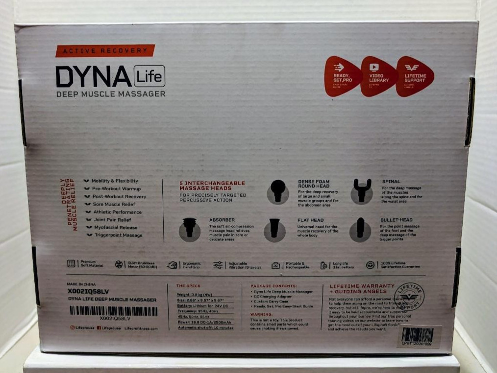 LifePro Dyna Life Handheld Percussion Deep Massage Gun Massager & Case Blue NEW