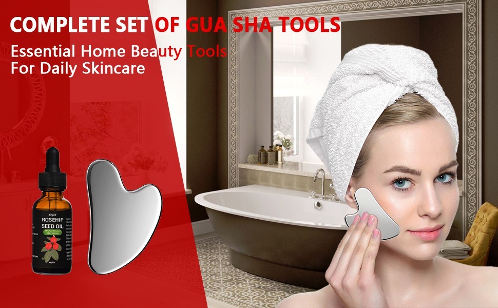 Gua Sha Massage Oil Set Stainless Steel Scraping Tool for Face Body Muscle Relax