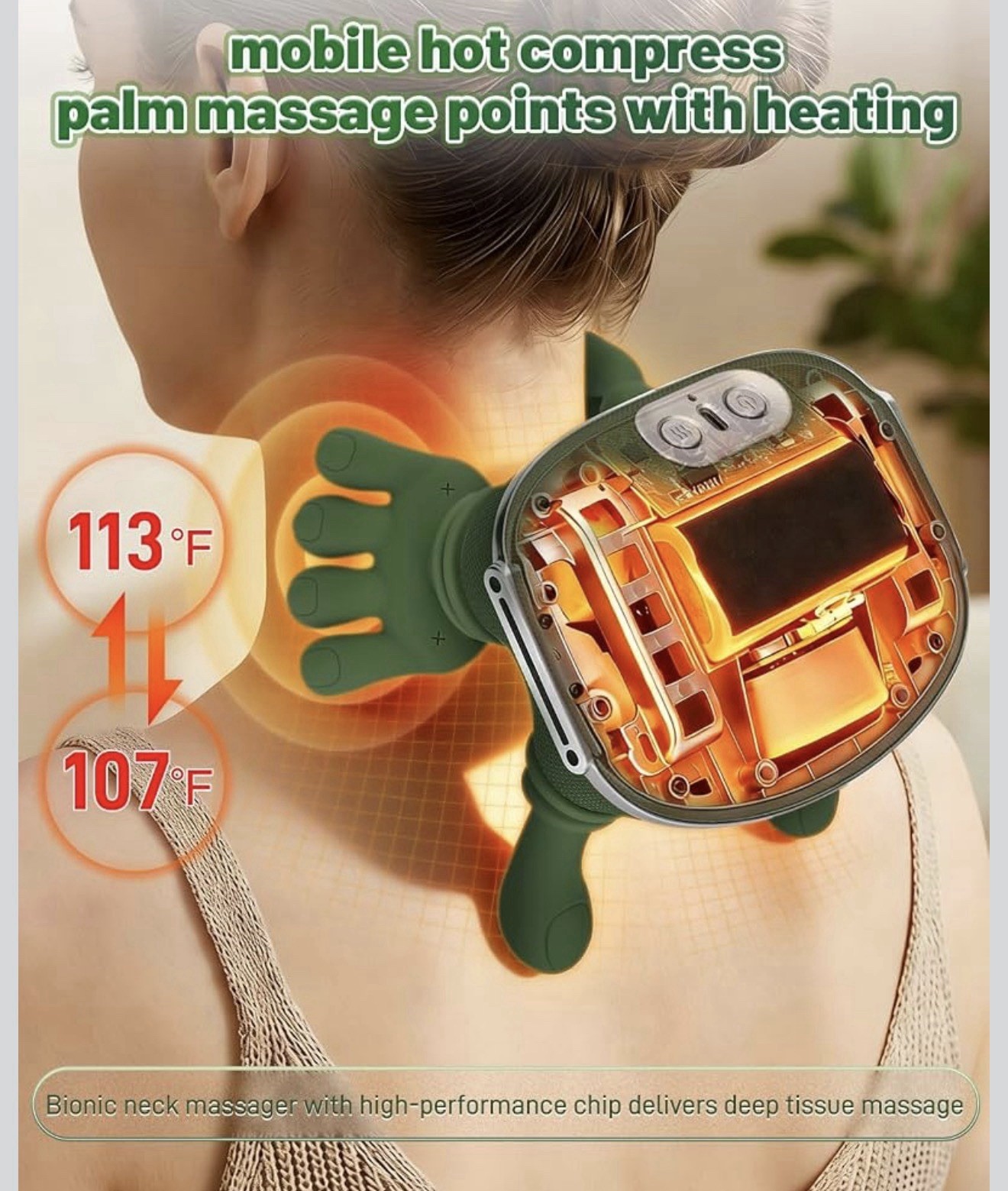 Bionic Heated Neck and Back Massager Electric Deep Tissue 4D Kneading Massage