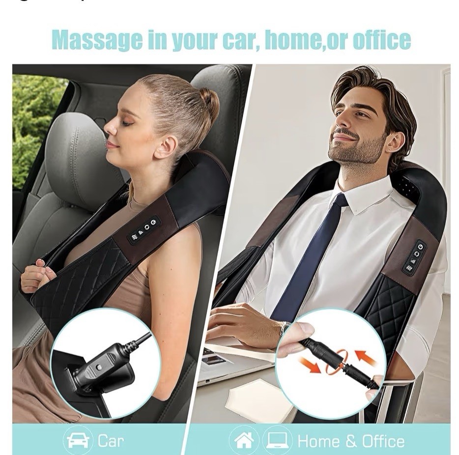 Neck & Shoulder Shiatsu Kneading Massager w/ Heat, Corded, PU Leather, Black