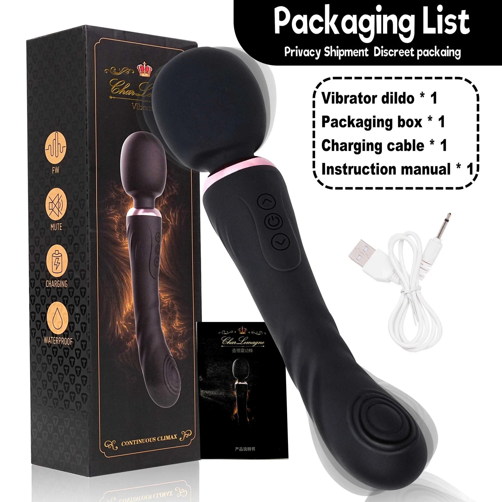 Discreet Women’s Wand: 10 Modes Vibrating Wand, Rechargeable Massager for Women