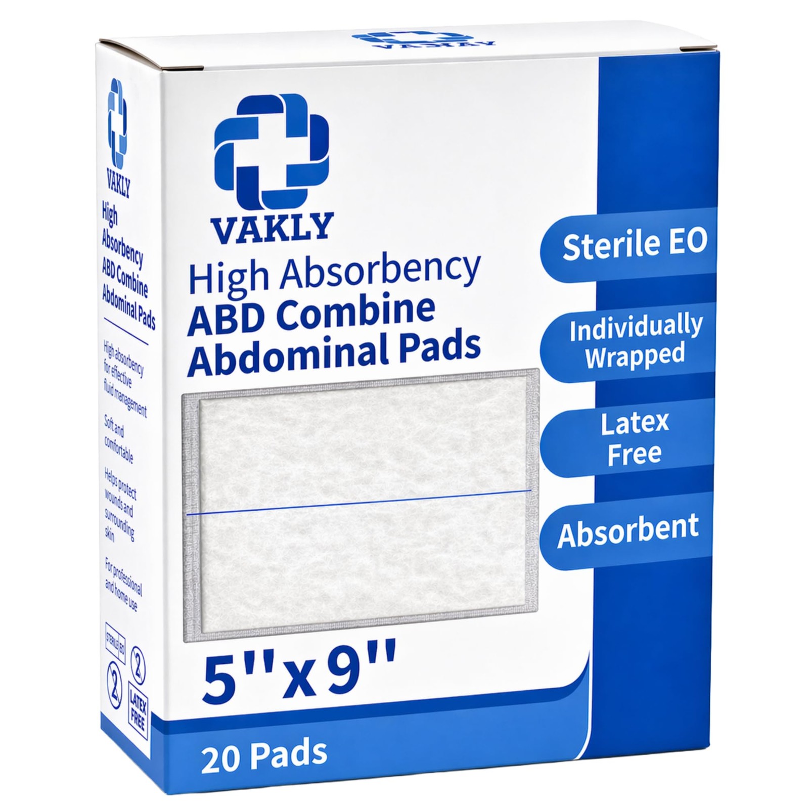 ABD Pads 5×9 Sterile (20 Pack) – Abdominal Combine Gauze Pads, High Absorbenc…