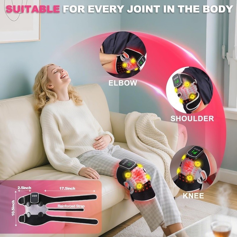 3-in-1 Knee Massager W/ Vibration Heat Red Light Therapy Portable Pain Relief US