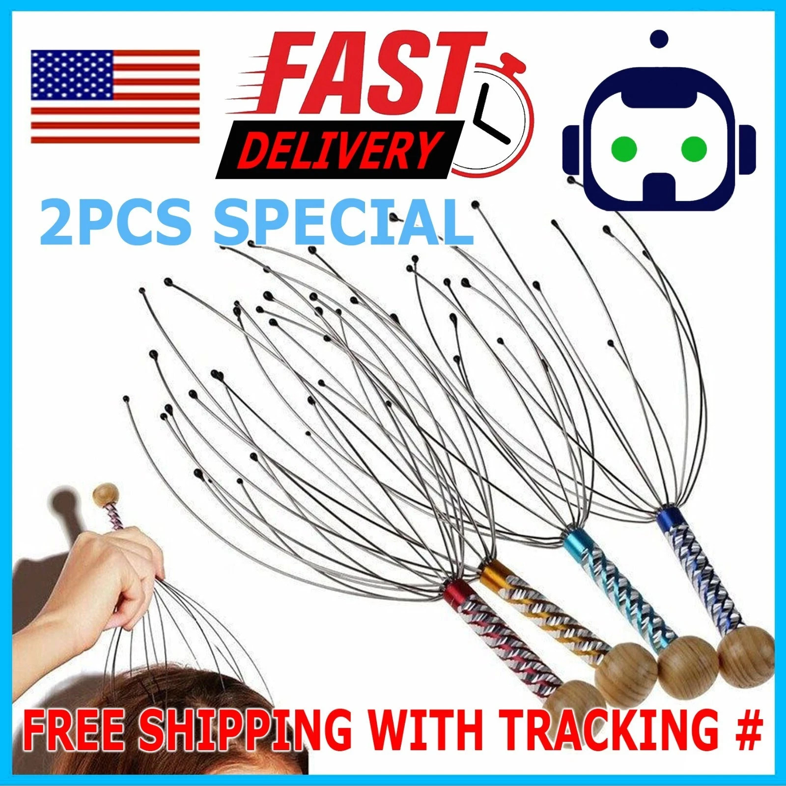 2PCS Head Massager Scratcher Neck Massage Scalp Relax Calm Stress Relief Octopus