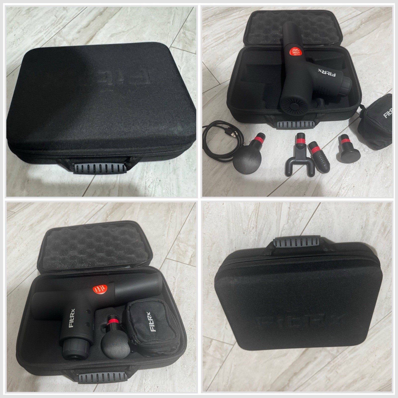FitRx Pro Percussion Massage Gun Cordless Rechargeable 4 Heads Case Black