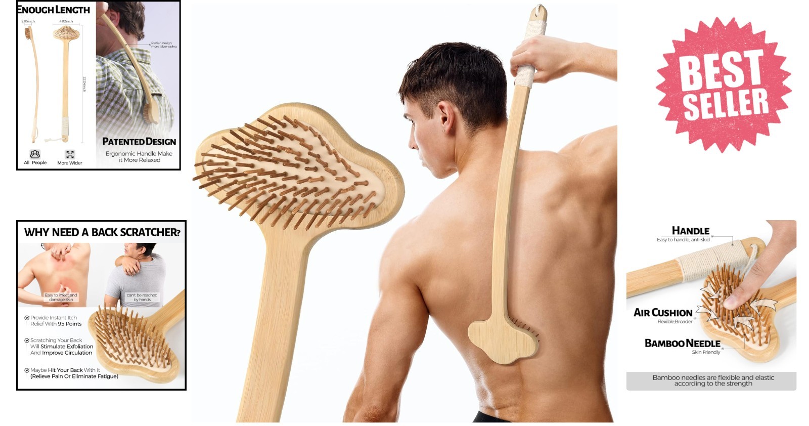 Oversized Bamboo Back Scratcher with Curved Handle – Comfortable Itch Relief