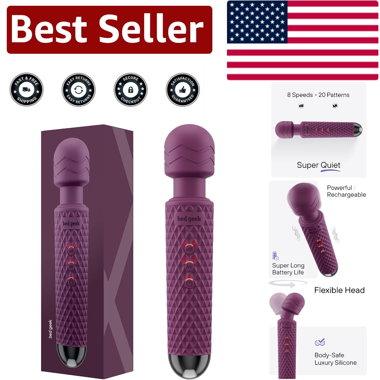 Rechargeable Handheld Wand Massager with Memory Feature & Water-Resistant Design
