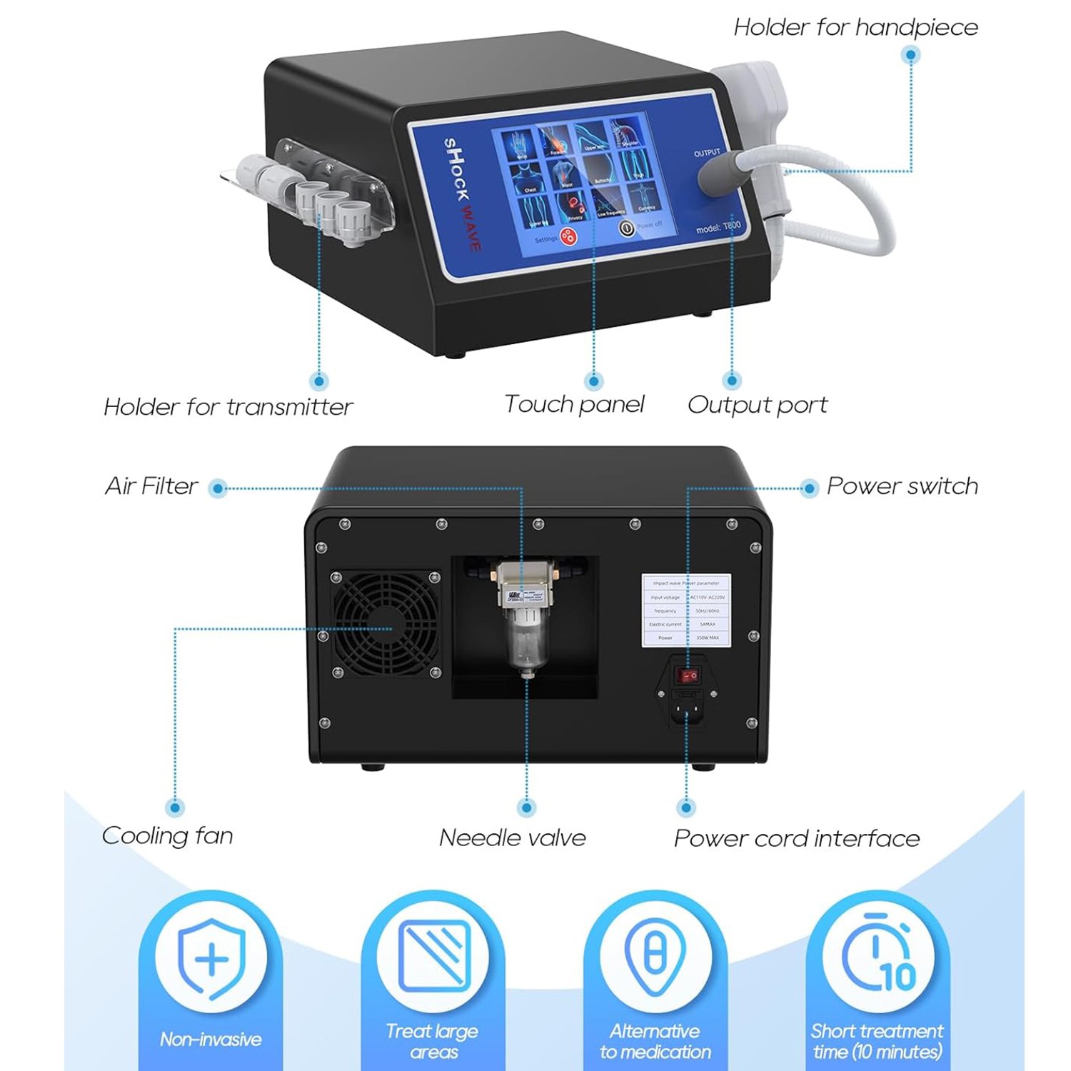 Extracorporeal 10 Bar Pneumatic ED Shockwave Therapy Machine Body Pain Relief US