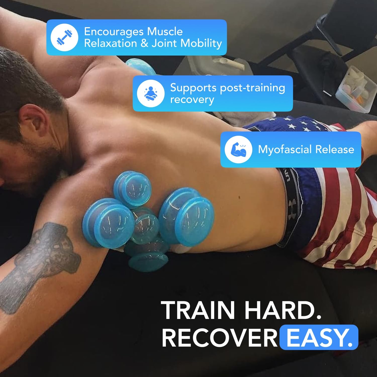 Silicone Cupping Therapy Set Professional Massage 4 Piece Assortment, Blue