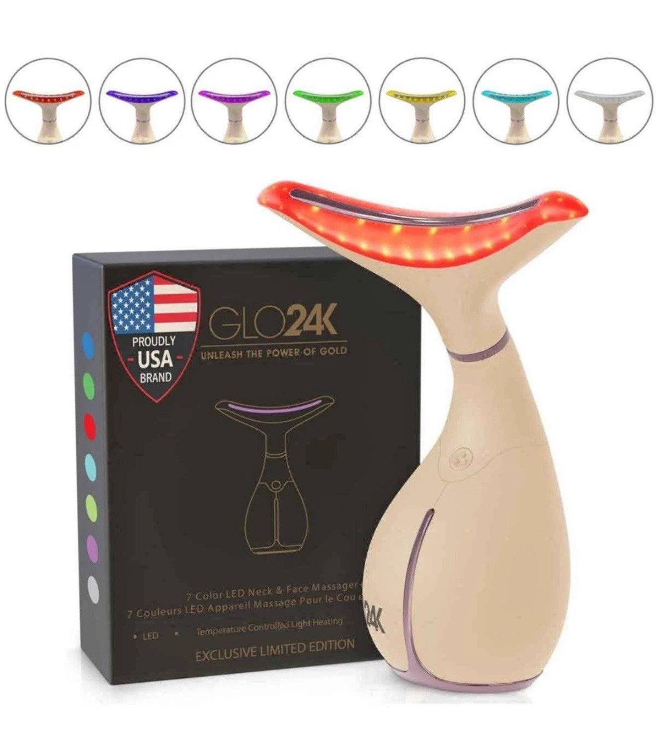Glo24K 7 Color LED Neck and Face Beauty Massager Device Ltd.Ed $199