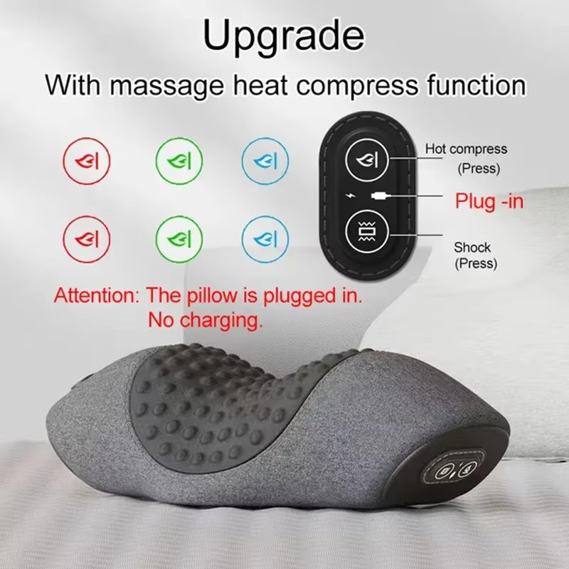 Electric Neck Massager Pillow Cervical Stretcher Heating Vibration Massage Back