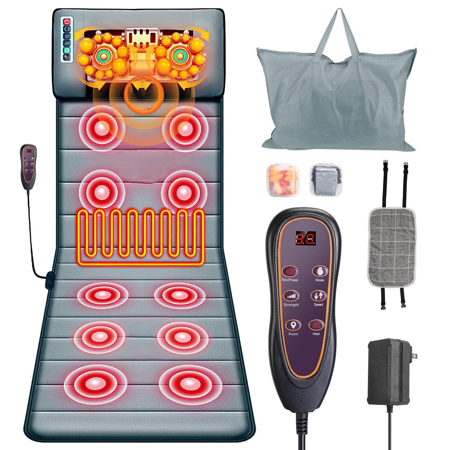 Full Body Electric Massage Mat – Heat, Vibration, Inflatable Head & Lumbar Pillo