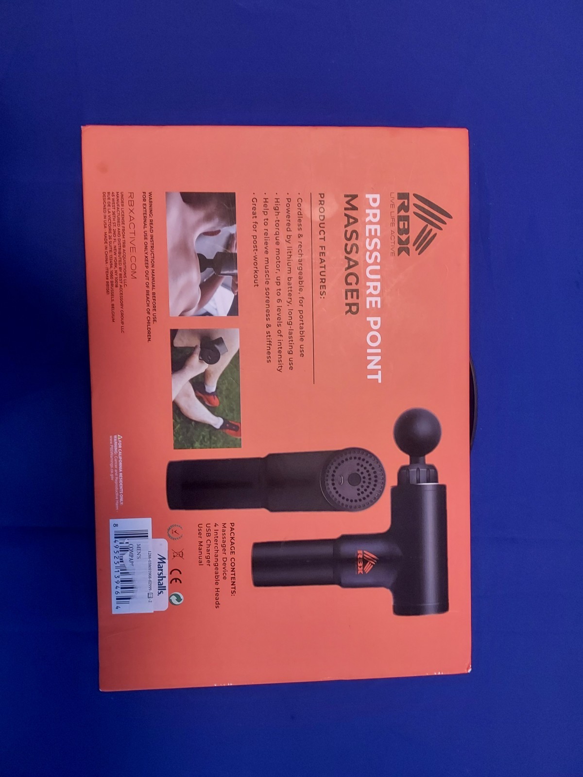 RBX Cordless Percussion Massager 6-Speed Pressure Point 4-Head