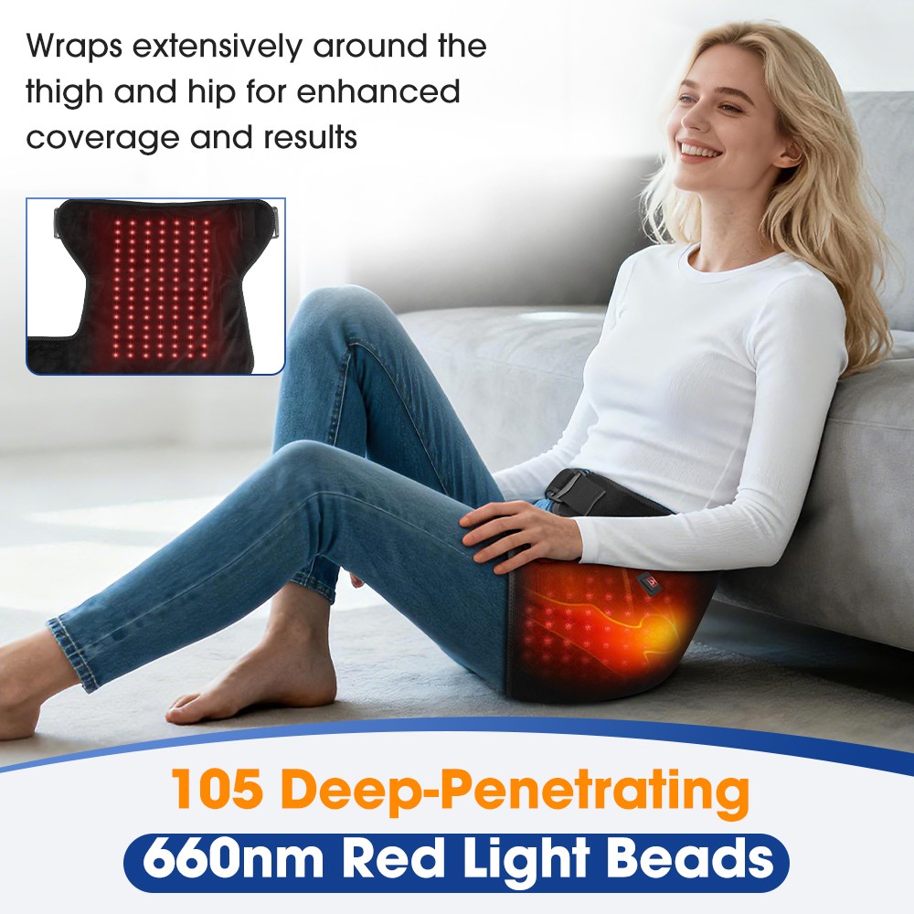 660nm Red Light Therapy Hip Wrap for Sciatica & Hip Pain Relief 3 Heating Levels