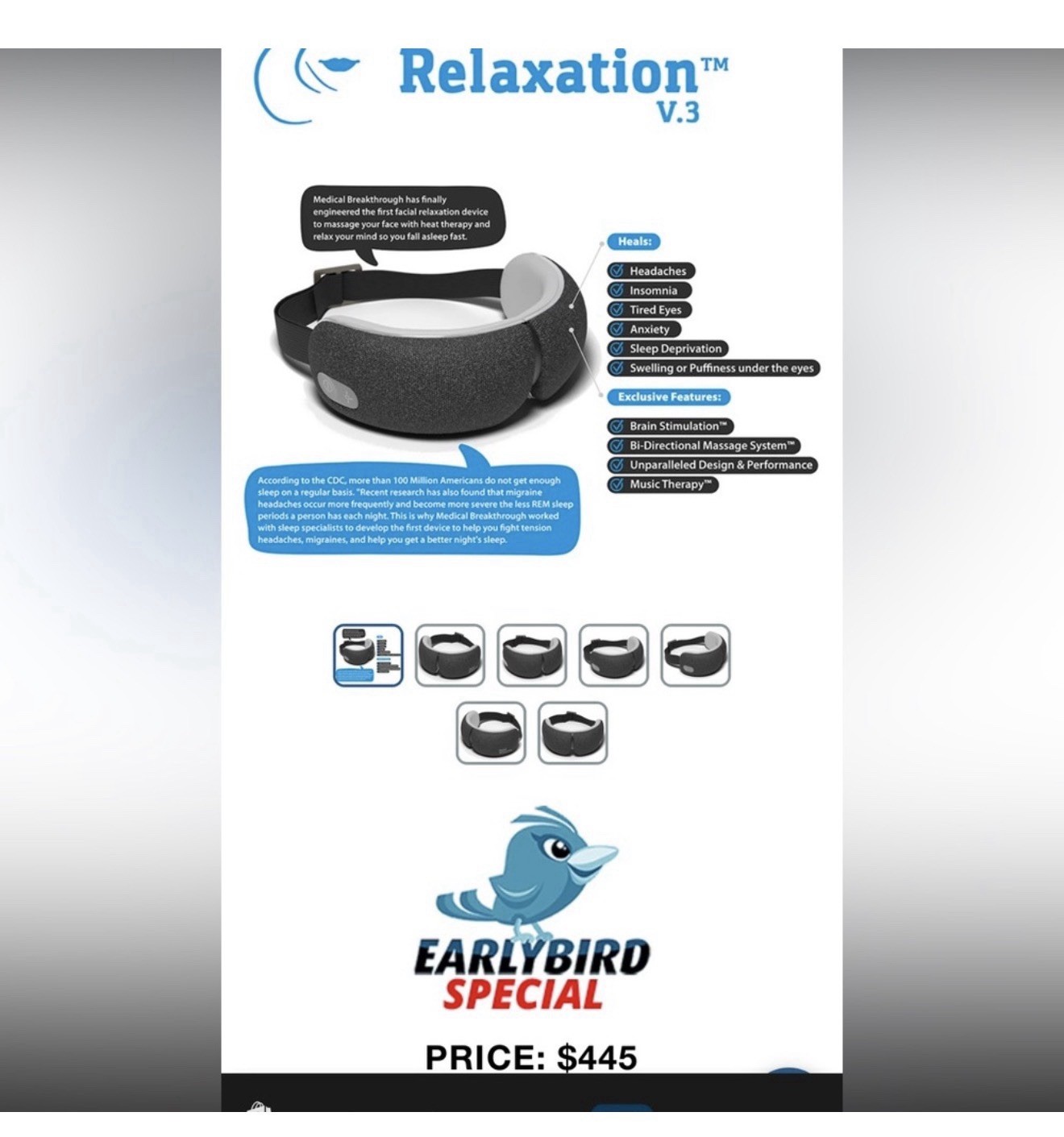 Medical Breakthrough Relaxation V.3 Electric Eye Massager Bi-Directional Music