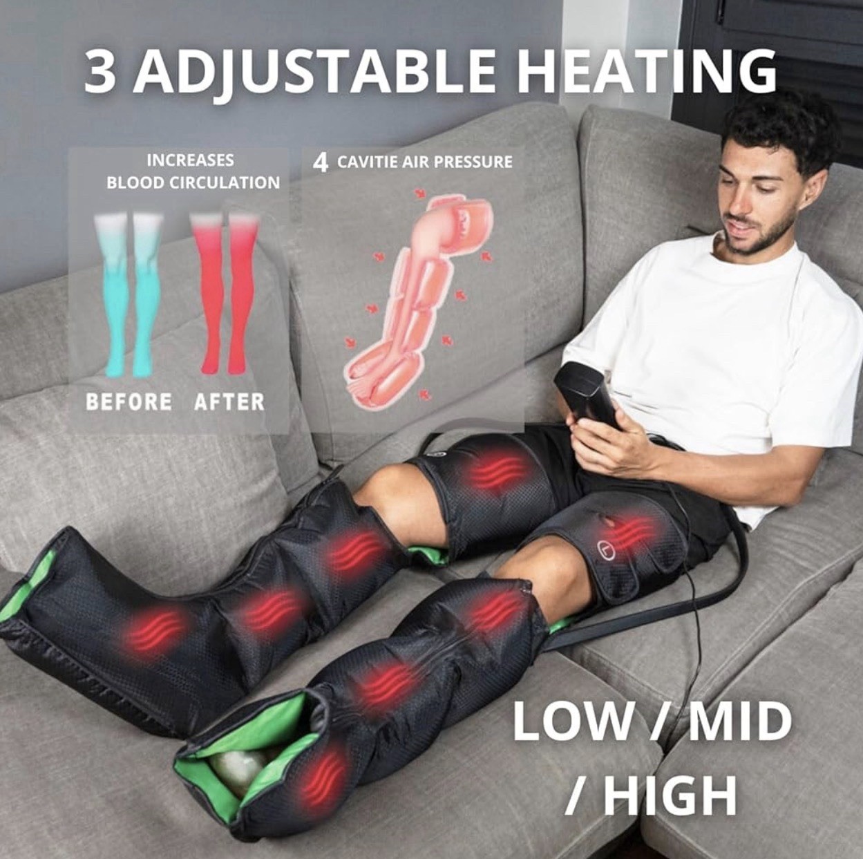 AIRECOVER Leg Compression Massager w/ Heat Circulation Lymphatic Drainage